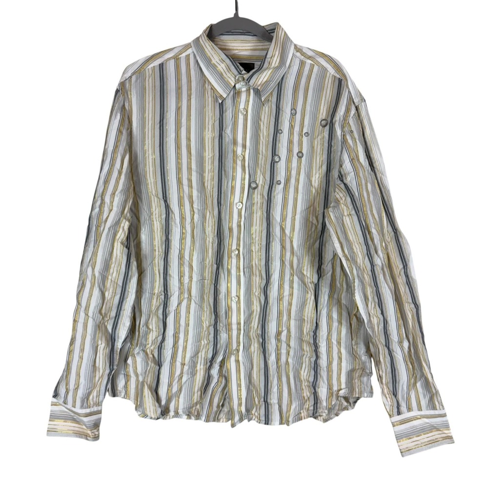 Armani Exchange Shirt Mens Large White Stripe Long Sleeve Button Up Embroidered